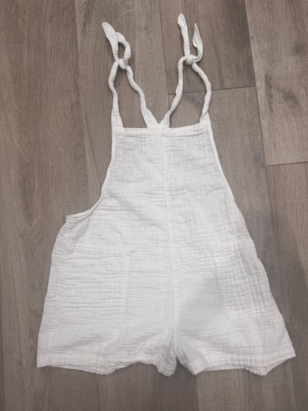aerie White Gauze Tie-Shoulder Shorts Romper